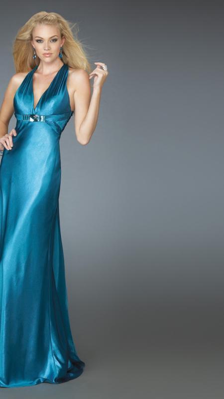 La Femme - Plunging V-neckline Evening Dress 14181 In Blue