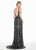 Ashley Lauren - 1420 Beaded Plunging V-Neck Evening Dress In Gray and Black
