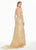 Ashley Lauren - 1420 Beaded Plunging V-Neck Evening Dress In Silver and Gold