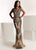 Jasz Couture - 1420 Bedazzled V-neck Jersey Sheath Dress In Gray and Neutral