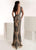 Jasz Couture - 1420 Bedazzled V-neck Jersey Sheath Dress In Gray and Neutral