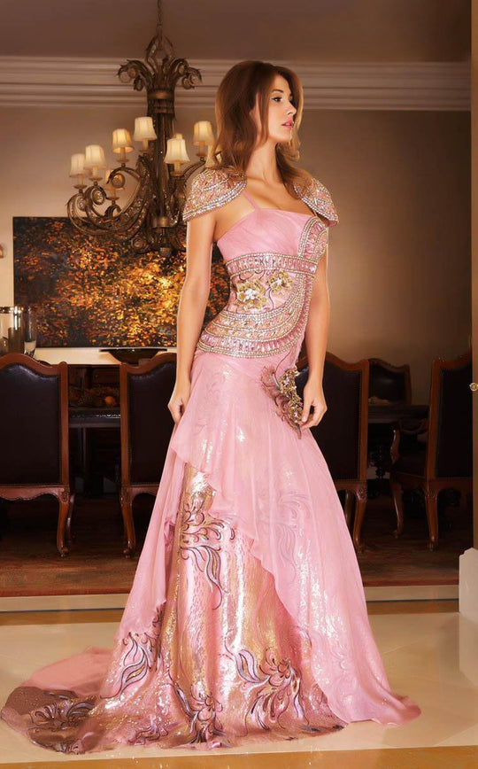 MNM Couture - 6131 Embellished Straight Across A-line Dress In Pink