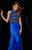 Angela & Alison - 51001 Bedazzled High Halter Trumpet Dress In Blue