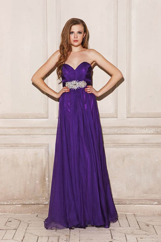 Angela and Alison - 21037 Strapless Ruched  Sweetheart Empire Gown in Purple