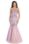 Strapless Mermaid Dress with Embellished Lace Appliqued Bodice in Purple and Neutral