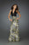 La Femme - 14257 Sleeveless Plunging Printed Long Gown in Yellow
