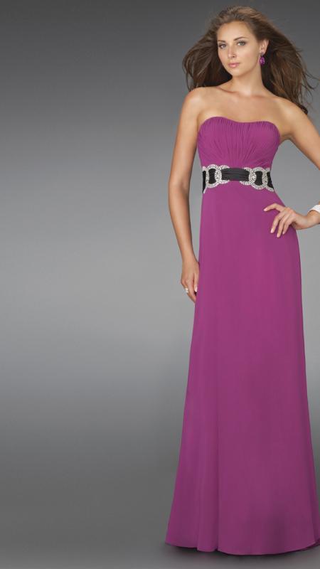 La Femme - 14259 Sleeveless Evening Dress with Concentric Waistband in Purple