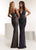 Jasz Couture - 1425 Sequined Deep Halter V-Neck Jersey Sheath Dress In Gray and Blue