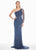 Ashley Lauren - 1425 One Shoulder Beaded Evening Gown In Blue and Gray