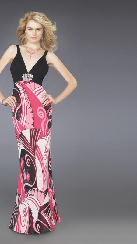 La Femme - Long  with Multi-Colored Skirt 14271 in Pink