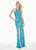 Ashley Lauren - 1427 Sequined Blouson Bodice High Slit Gown In Blue and Green