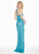 Ashley Lauren - 1427 Sequined Blouson Bodice High Slit Gown In Blue and Green