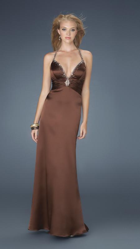 La Femme - Stunning Silk Bodice Evening Dress 14303 In Brown
