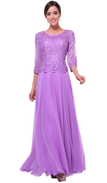 Cinderella Divine - Quarter Sleeve Laced Bodice A-Line Long Formal Dress -1 pc Lilac in Size 3X Available