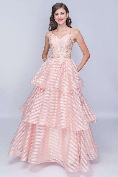 Nina Canacci - 1435 Embroidered aV-neck Tiered A-line Dress in Orange