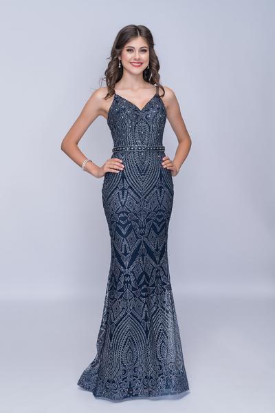 Nina Canacci - 1466 Embellished V-neck Trumpet Dress