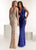 Jasz Couture - 1443 Sequined Deep V-neck Sheath Dress In Neutral and Blue