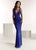 Jasz Couture - 1443 Sequined Deep V-neck Sheath Dress In Blue