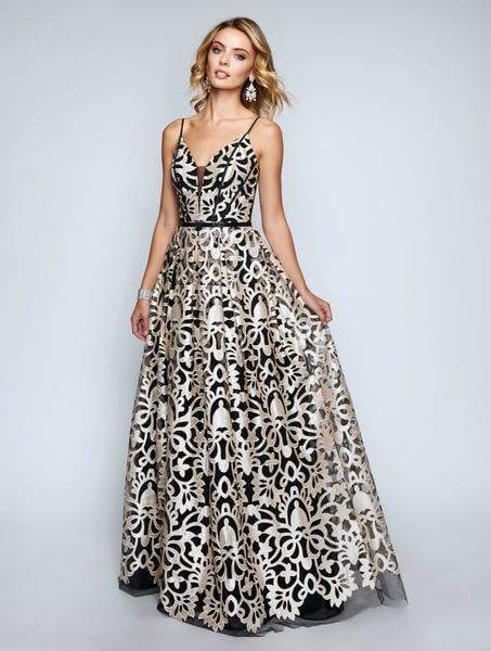 Nina Canacci - 1446 Two Tone Laser Cut A-line Dress