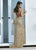 Ashley Lauren - 1446 Bedazzled V-neck Sheath Dress With Train In Gold