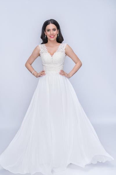 Nina Canacci - 1449 Embellished Lace Bodice A Line Gown In White