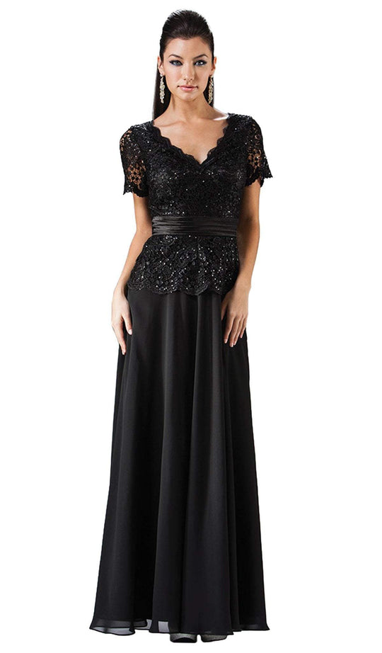 Embellished Lace Scalloped V-neck Dress