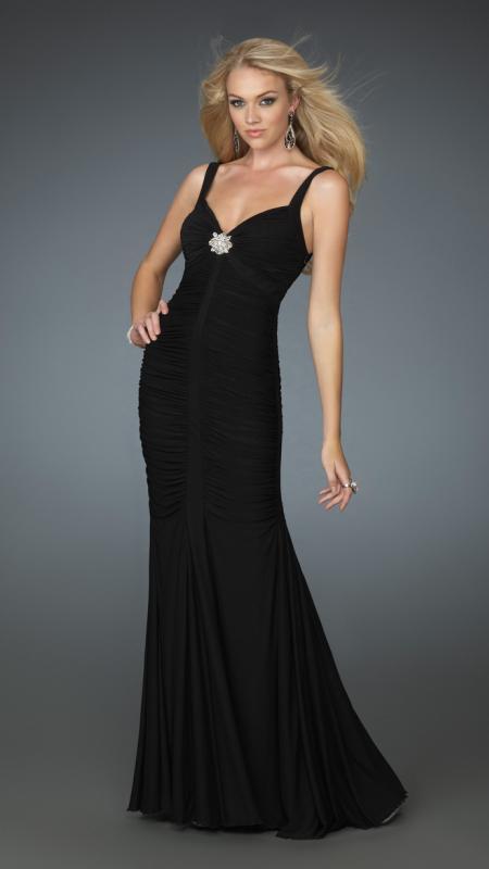 La Femme - 14555 Sleeveless Ruched Sweetheart Fitted Evening Dress In Black
