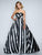Nina Canacci - 1457 Strapless Stripes Evening Gown In Black and Multi-Color