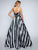 Nina Canacci - 1457 Strapless Stripes Evening Gown In Black and Multi-Color