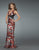 La Femme - 14588 Sleeveless Printed Ruched Long Gown in Red in Red