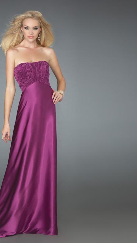 La Femme - Strapless Ruched Long Gown 14605 in Purple
