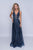 Nina Canacci - 1460 Plunging V-Neck A-Line Evening Gown In Blue