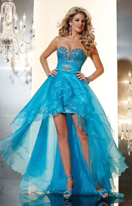 Panoply - 14618 Sequined Sweetheart High Low Dress In Blue