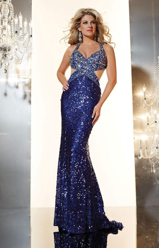 Panoply - 14621 Sparkling Halter Gown with Side Cutouts In Blue