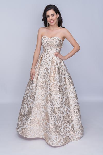 Nina Canacci - 1462 Strapless Sweetheart Metallic Floral Gown In Gold
