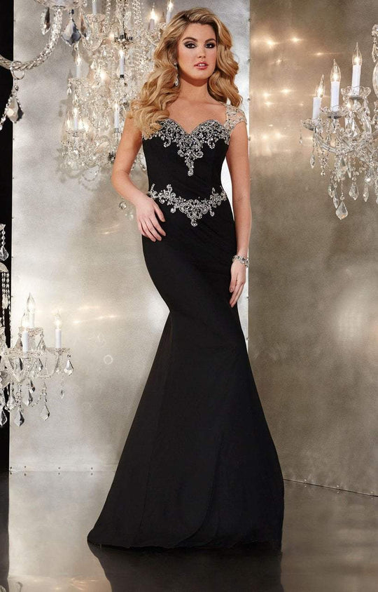 Panoply - Elegant Bedazzled Sweetheart Stretch Net Dress 14670 In Black