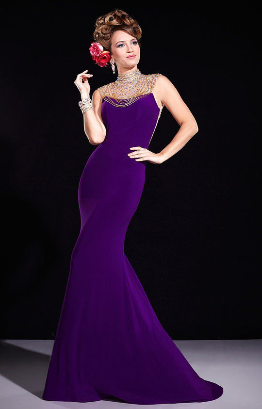 Panoply - 14673 Embellished High Mermaid Dress In Purple