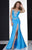 Panoply - 14690 Sheer Cap Sleeve Embellished Evening Gown In Blue