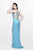 Primavera Couture - Glistening V-Neck Crisscrossed Sheath Gown 1473 in Blue