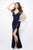 Primavera Couture Glistening V-Neck Crisscrossed Sheath Gown 1473 in Blue