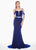 Ashley Lauren - 1473 Plunge Notched Off Shoulder Velvet Gown In Blue