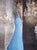 Panoply - Striking Beaded Choker Neck Two-Piece Matte Jersey Gown 14747 In Blue
