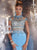 Panoply - Striking Beaded Choker Neck Two-Piece Matte Jersey Gown 14747 In Blue