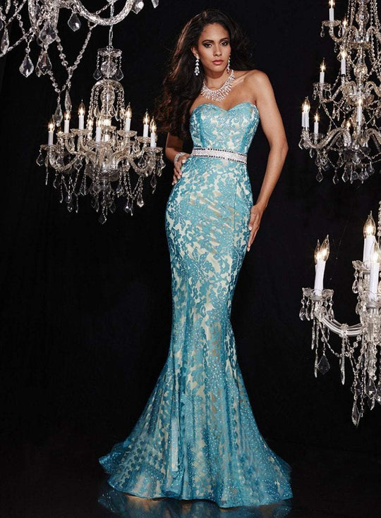 Panoply - Elegant Vibrant Sweetheart Lace Gown 14750 in Blue