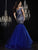 Panoply - Bejeweled Off Shoulder V Neck Trumpet Evening Gown 14752 In Blue and Neutral