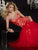 Panoply - Bejeweled Off Shoulder V Neck Trumpet Evening Gown 14752 In Red and Neutral