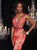 Panoply - Ravishing Bejeweled V-Neck Laced Dress 14754 in Red and Neutral