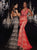 Panoply - Ravishing Bejeweled V-Neck Laced Dress 14754 in Black Red and Neutral