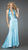 La Femme  - Sultry Plunging V-Neck Polka Dot Sheath Gown 14763 In Blue