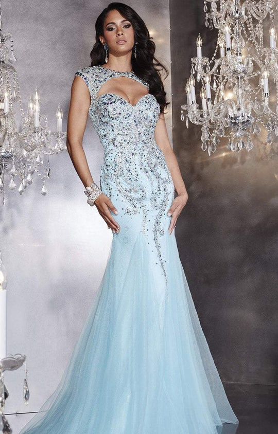 Panoply - Stunning Sweetheart Beaded Tulle and Lace Trumpet Dress 14766 in Blue